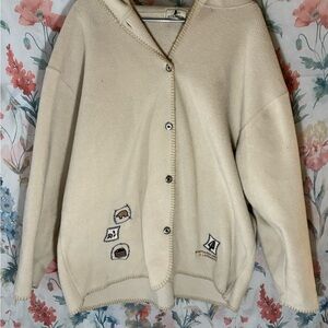 Vintage Polar Fleece Cream Teddy Jacket with NL and L Embroidery